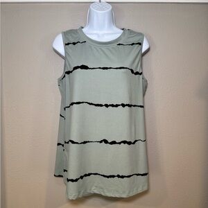 Chic Sleeveless Super Soft Tank Top - Lt Green and Black Size Large